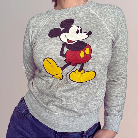 VINTAGE Mickey Mouse Grey Raglan Crewneck Sweatshirt - Picture 1 of 7